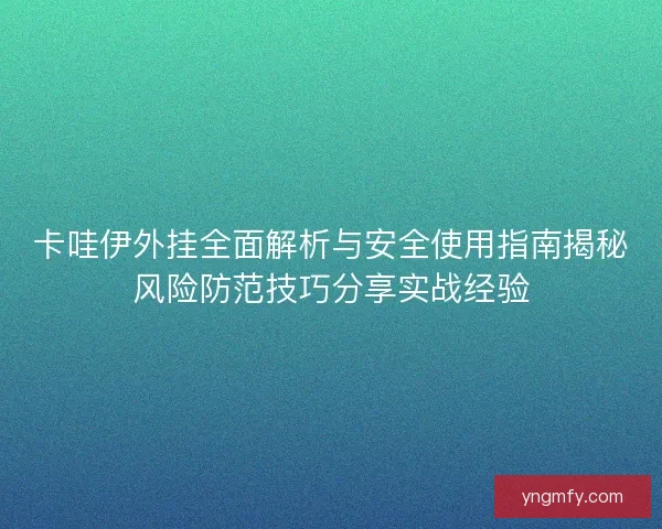 卡哇伊外挂全面解析与安全使用指南揭秘风险防范技巧分享实战经验